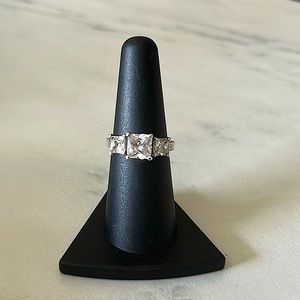 Sterling Silver Past Present Future Princess Cut CZ Ring